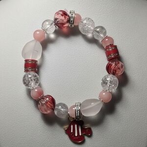Pink and Clear Valentines Day Beaded Bracelet with Fish Charm